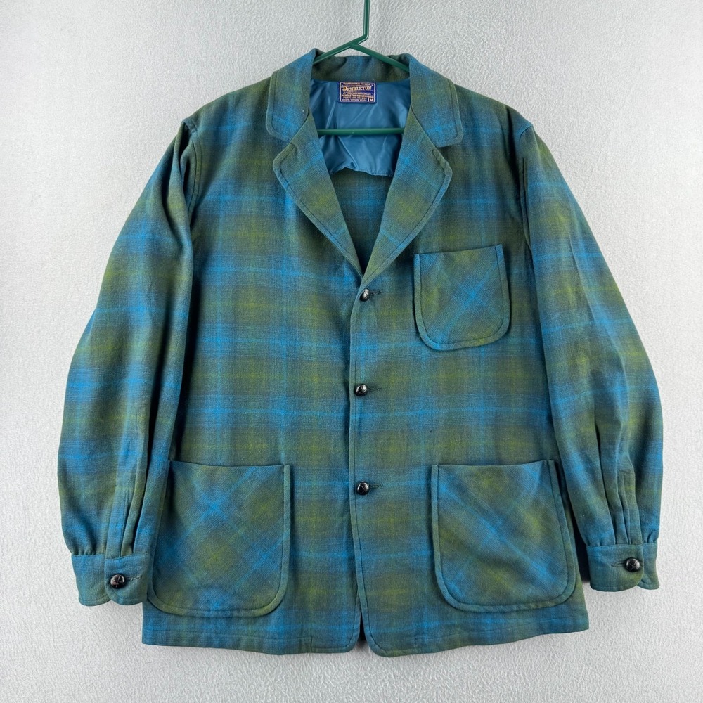 Vintage 60s Pendleton Sport Coat Blazer Mens Medium Shadow Plaid Wool 49er